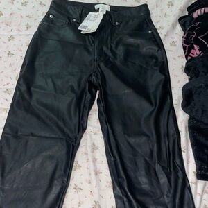Black leather faux jeans